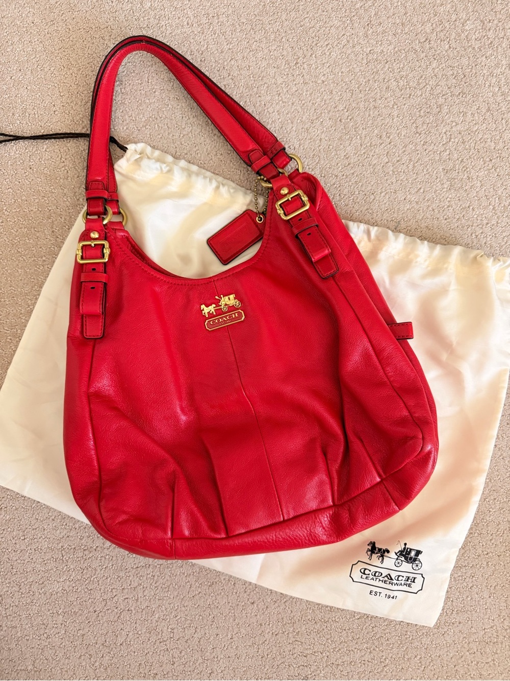 Coach Red Pebbled Leather Hobo with Gold-Tone Hardware